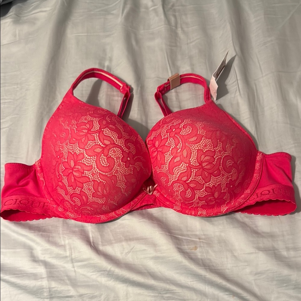 Cacique Pink Lace Overlay Bra with Underwire Support